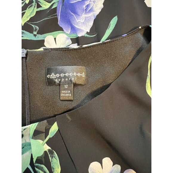 Connected Dress 12 Black Floral Washable Sleeveless Stretch Sheath Career Summer - Picture 8 of 10